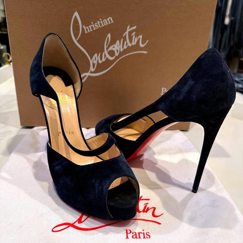 Christian Louboutin Blue Suede Heels Sandals (38.5)